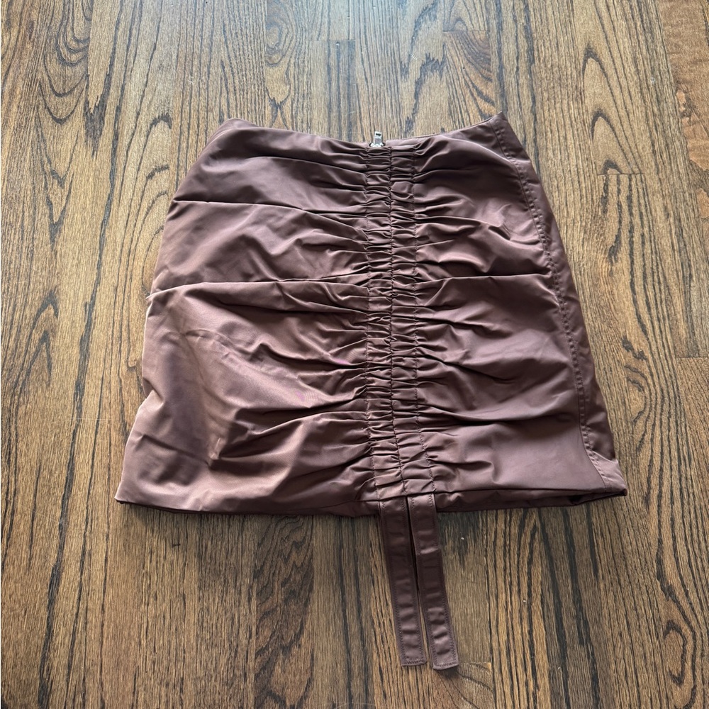 Ganni Ruched Brown Mini Skirt